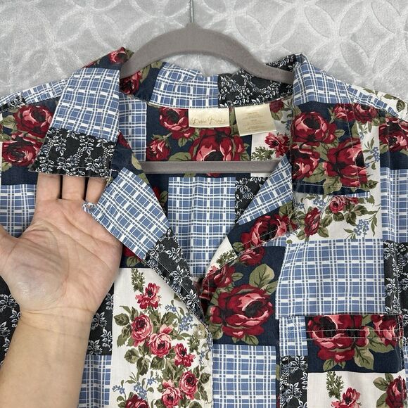 Vtg Patchwork Camp Shirt Women 18/20W Floral Button Up Cottagecore Granny Preppy - Picture 4 of 9